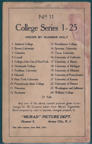1910 T6 #11 Princeton University Murad Cigarettes *Hammer Throw*