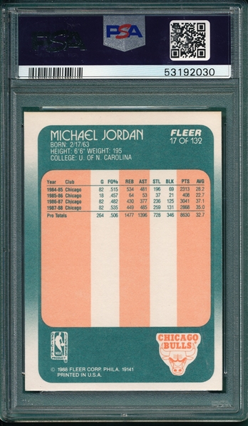 1988-89 Fleer BSKT #17 Michael Jordan PSA 9 *MINT*