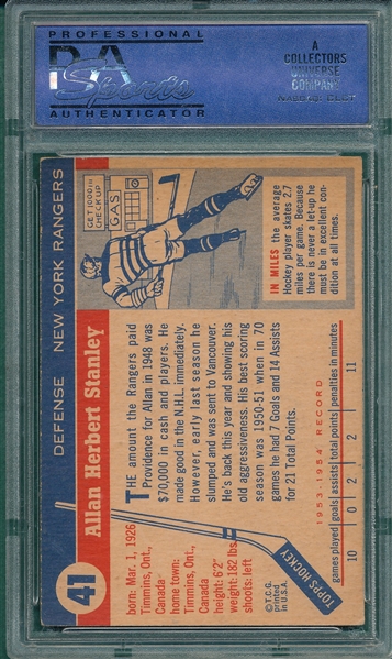 1954 Topps Hockey #41 Allan Stanley PSA 6