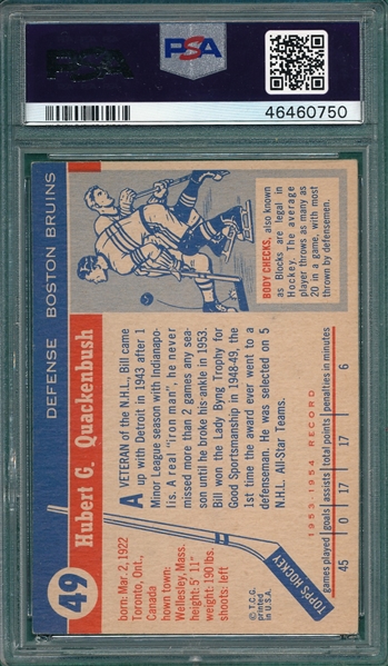 1954 Topps Hockey #49 Bill Quackenbush PSA 6