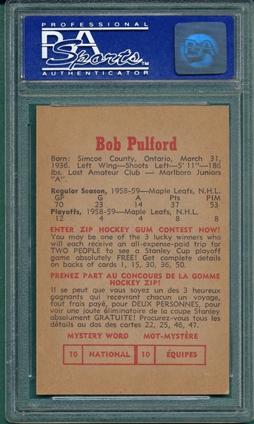 1959 Parkhurst #28 Bob Pulford PSA 7