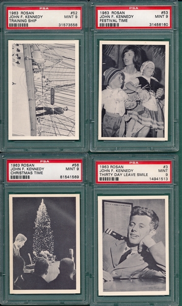1963 Rosan John F. Kennedy Lot of (4) W/ #56 Christmas Time, PSA 9 *MINT*