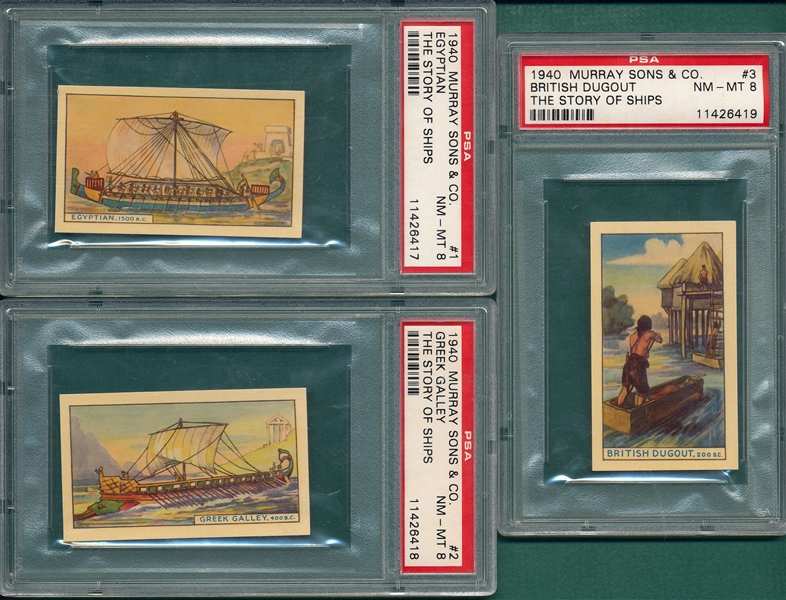 1940 The Story Of Ships, Murray Sons & Co., Lot of (3) PSA 8