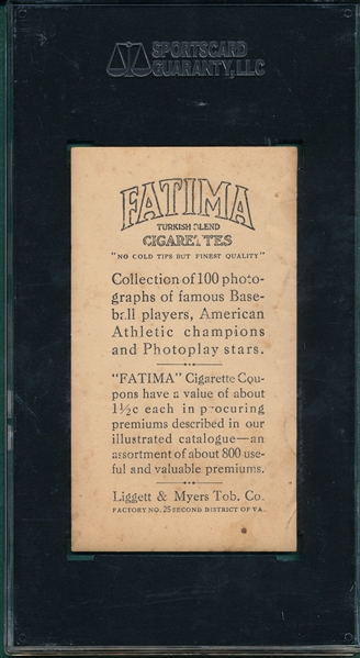 1914 T222 Jimmy Archer Fatima Cigarettes SGC 40