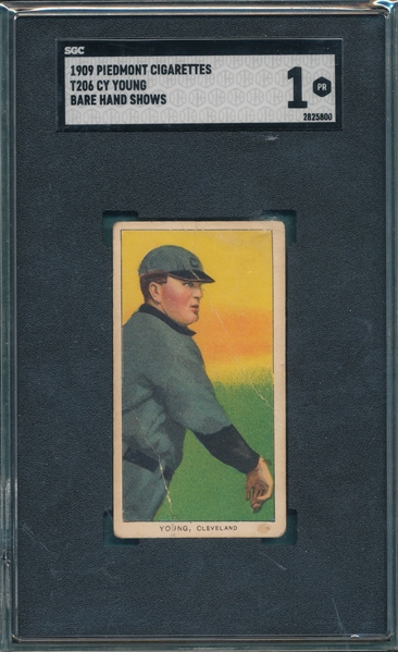 1909-1911 T206 Cy Young, Bare Hand, Piedmont Cigarettes SGC 1