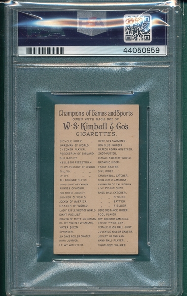 1888 N184 Daniel O'Leary, Champions of Games & Sports, W. S. Kimball & Co. PSA 6