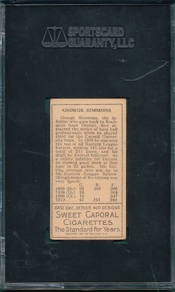 1911 T205 Simmons Sweet Caporal Cigarettes SGC 60 