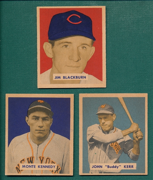 1949 Bowman #160 Blackburn, #186 Kerr & #237 Kennedy, Lot of (3)