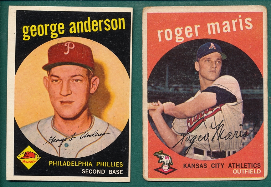 1959 Topps #202 Roger Maris & #338 Sparky Anderson, Rookie, Lot of (2)
