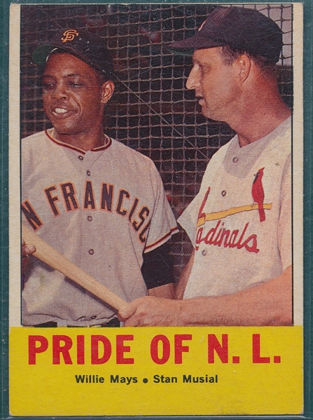 1963 Topps #138 Pride of the NL W/ Musial & Mays