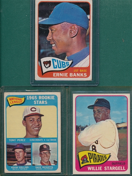 1965 Topps #377 Stargell, #510 Banks & #581 Tony Perez, Rookie, Lot of (3) HOFers