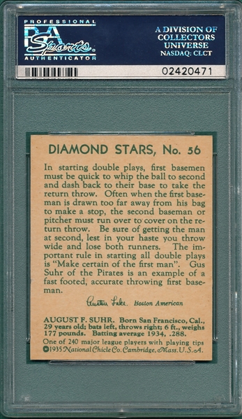 1934-36 Diamond Stars #56 Gus Suhr PSA 7 