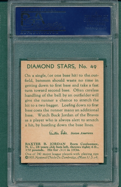 1934-36 Diamond Stars #49 Buck Jordan PSA 7 