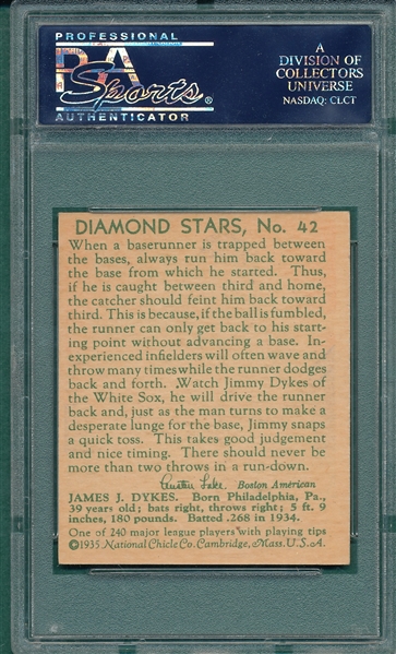 1934-36 Diamond Stars #42 Jimmy Dykes PSA 7 