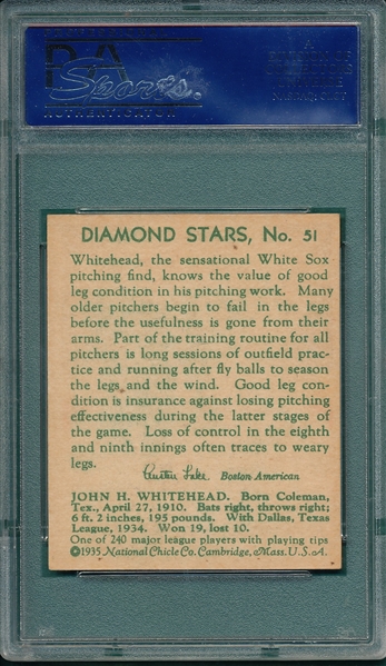 1934-36 Diamond Stars #51 John Whitehead PSA 7 