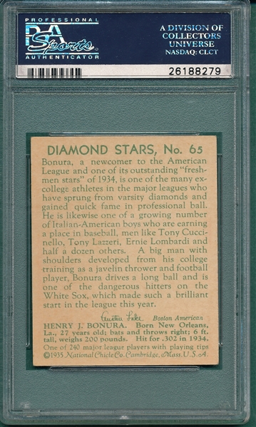 1934-36 Diamond Stars #65 Zeke Bonura PSA 7 