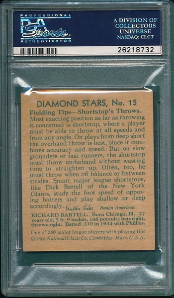 1934-36 Diamond Stars #15 Dick Bartell PSA 7 