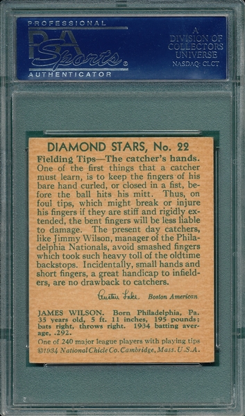 1934-36 Diamond Stars #22 Jimmy Wilson PSA 7 