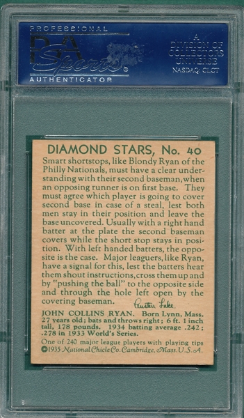 1934-36 Diamond Stars #40 Blondy Ryan PSA 7 