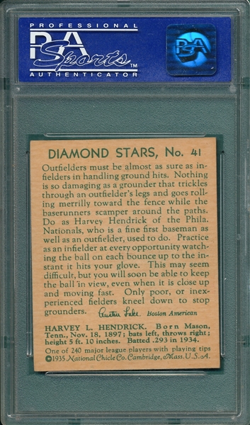 1934-36 Diamond Stars #41 Harvey Hendrick PSA 7 