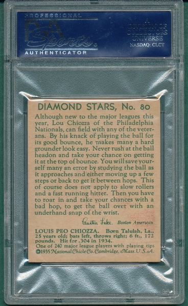 1934-36 Diamond Stars #80 Louis Chiozza PSA 7 
