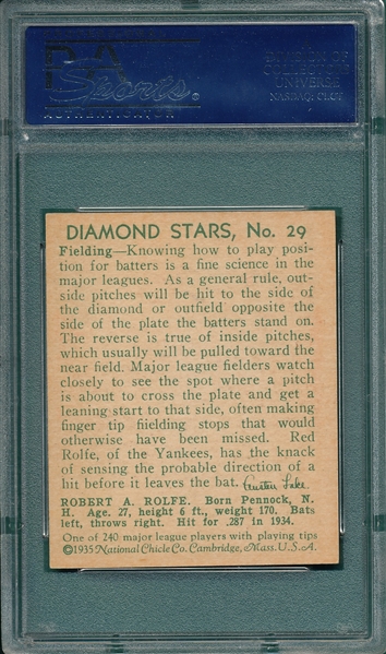1934-36 Diamond Stars #29 Robert Rolfe PSA 7 