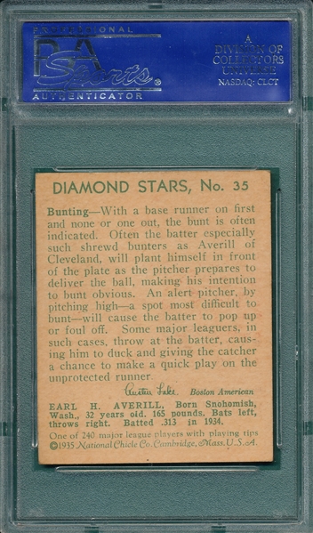 1934-36 Diamond Stars #35 Earle Averill PSA 7 