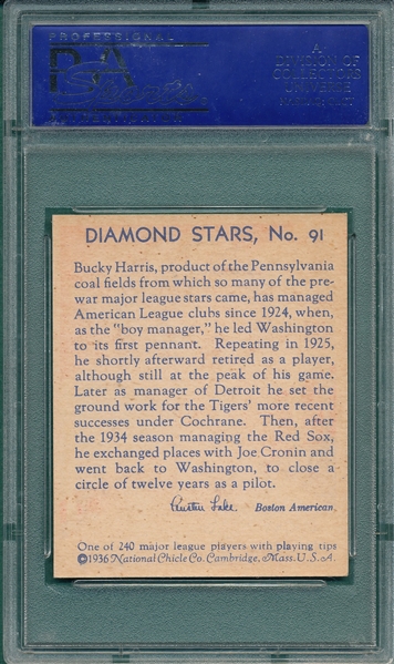 1934-36 Diamond Stars #91 Bucky Harris PSA 7 *Hi #*