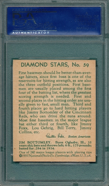 1934-36 Diamond Stars #59 Jim Bottomley PSA 7 