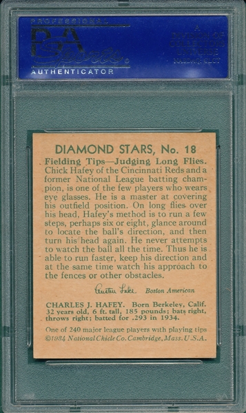 1934-36 Diamond Stars #18 Chick Hafey PSA 7 