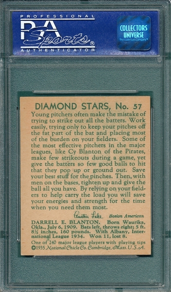 1934-36 Diamond Stars #57 Cy Blanton PSA 8 
