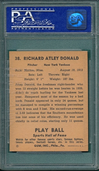 1941 Play Ball #38 Atley Donald PSA 8