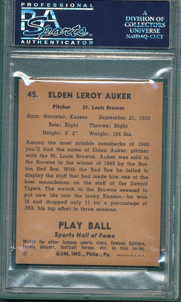 1941 Play Ball #45 Elden Auker PSA 7.5