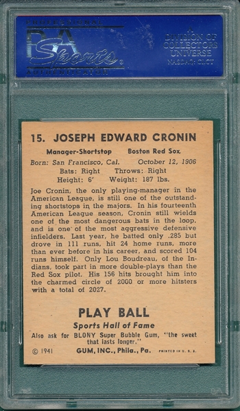 1941 Play Ball #15 Joe Cronin PSA 7