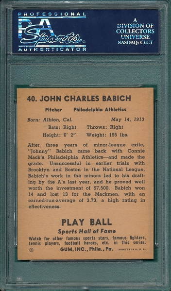 1941 Play Ball #40 Johnny Babich PSA 7
