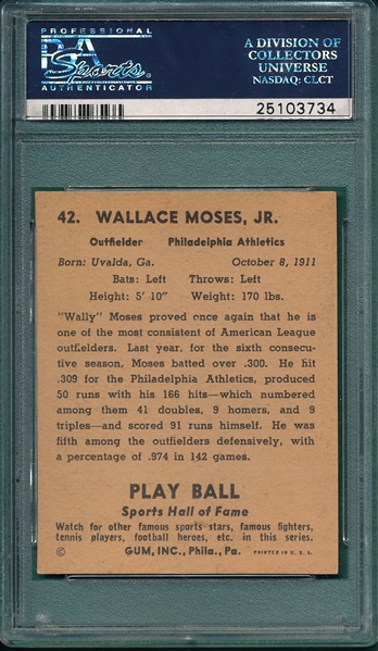 1941 Play Ball #42 Wally Moses PSA 7