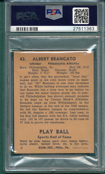 1941 Play Ball #43 Albert Brancato PSA 7