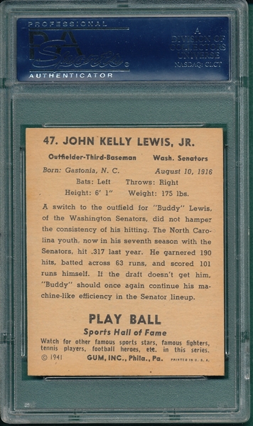 1941 Play Ball #47 Buddy Lewis PSA 7