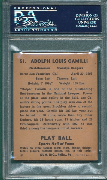 1941 Play Ball #51 Dolph Camilli PSA 7