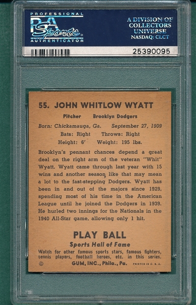 1941 Play Ball #55 Whit Wyatt PSA 7