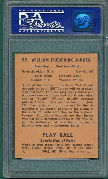 1941 Play Ball #59 Billy Jurges PSA 7