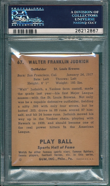 1941 Play Ball #67 Walt Judnich PSA 7