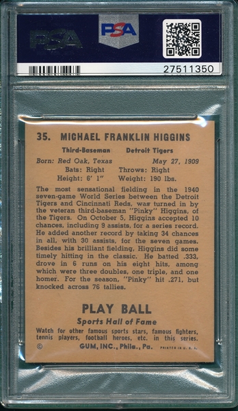 1941 Play Ball #35 Pinky Higgins PSA 7