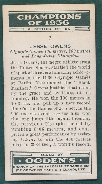 1937 Ogden's Cigarettes #3 Jesse Owens