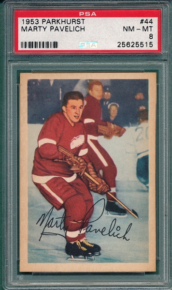 1953 Parkhurst Hockey #44 Marty Pavelich PSA 8