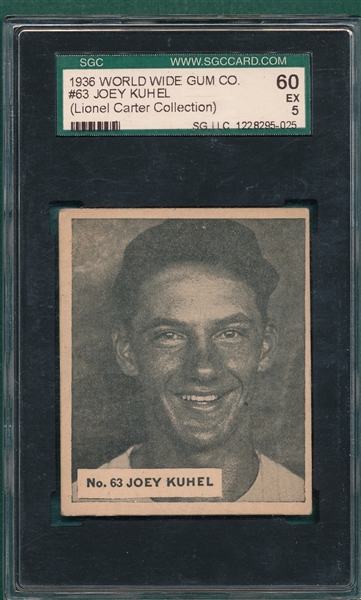 1936 World Wide Gum #63 Joey Kuhel SGC 60