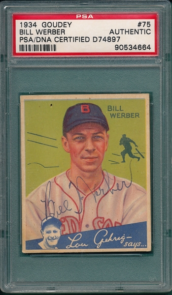 1934 Goudey #75 Bill Werber PSA Authentic *Signed*