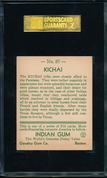 1933 Goudey Indian Gum #87 Kichai Tribe SGC 70