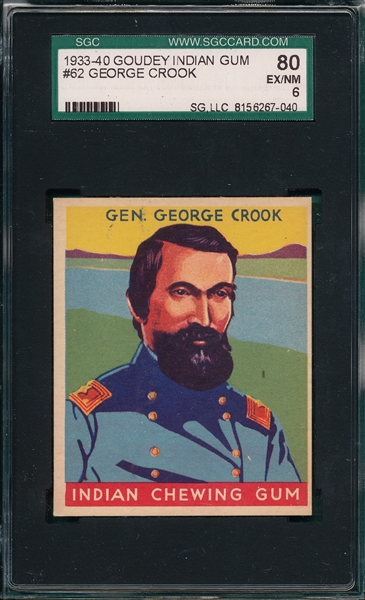 1933 Goudey Indian Gum #62 Gen. George Crook SGC 80