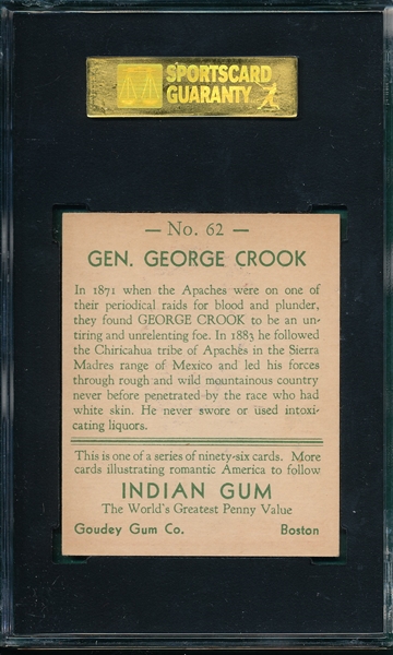1933 Goudey Indian Gum #62 Gen. George Crook SGC 80